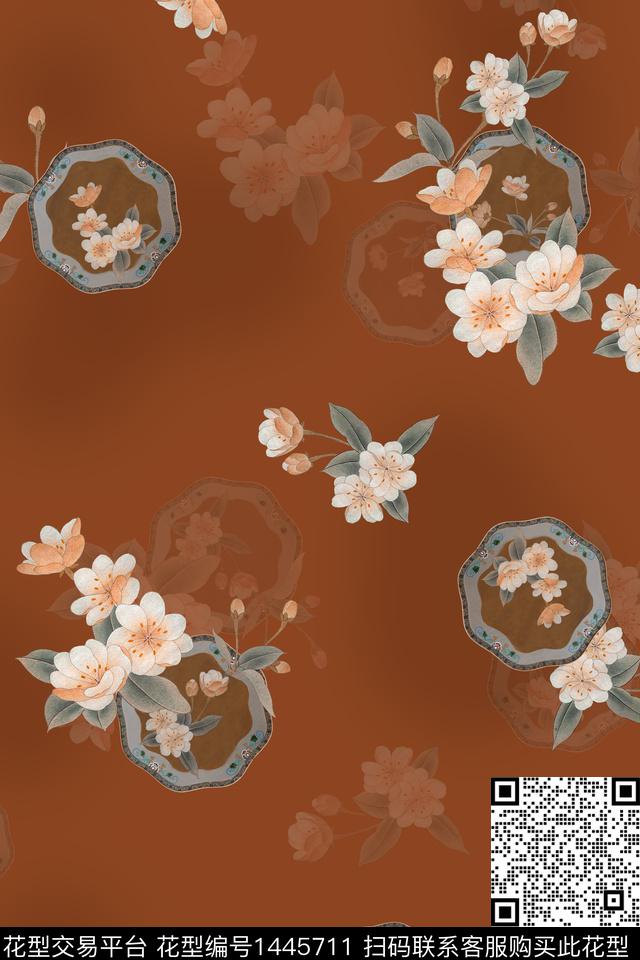 香云纱旗袍中国风数码印花花型下载（图片编号: 1445711） - 瓦栏（Walan）