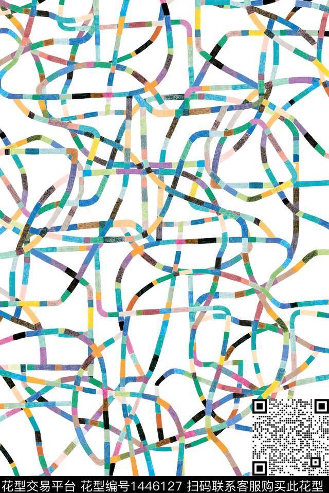 线条几何大牌风数码印花花型下载（图片编号: 1446127） - 瓦栏（Walan）