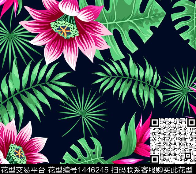 zhao-15蓝.jpg - 1446245 - 绿植树叶 扎染花型 花卉 - 传统印花花型 － 女装花型设计 － 瓦栏