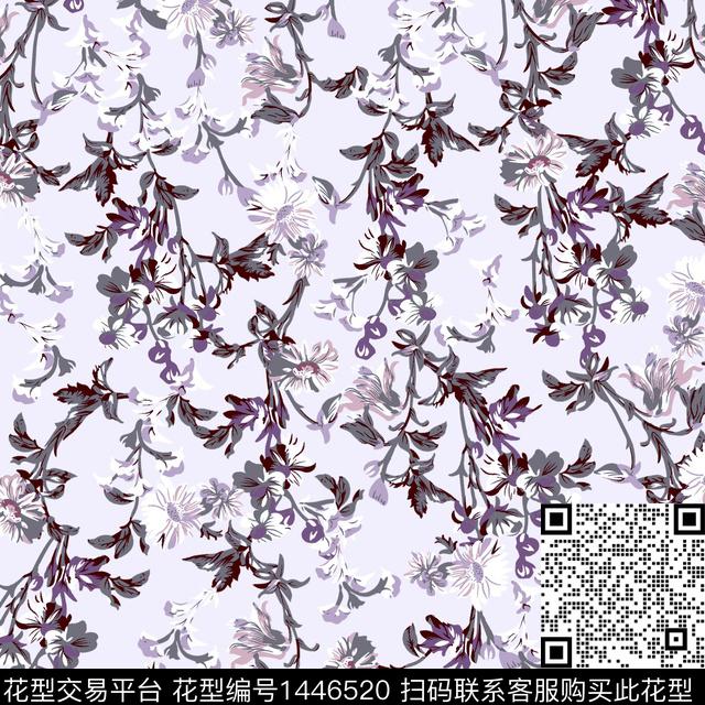 花卉满版散花绿植树叶传统印花花型下载（图片编号: 1446520） - 瓦栏（Walan）