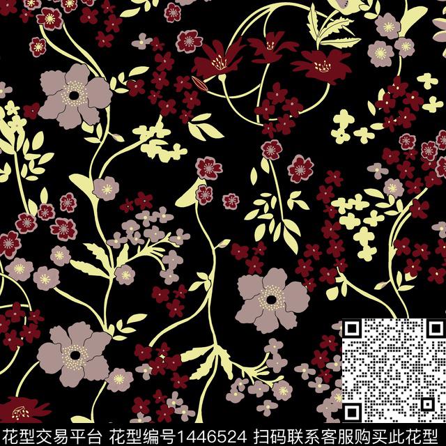 花卉满版散花绿植树叶传统印花花型下载（图片编号: 1446524） - 瓦栏（Walan）