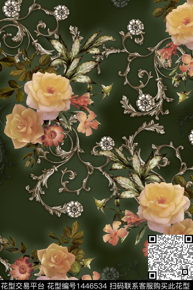 纸印花包金民族风数码印花花型下载（图片编号: 1446534） - 瓦栏（Walan）