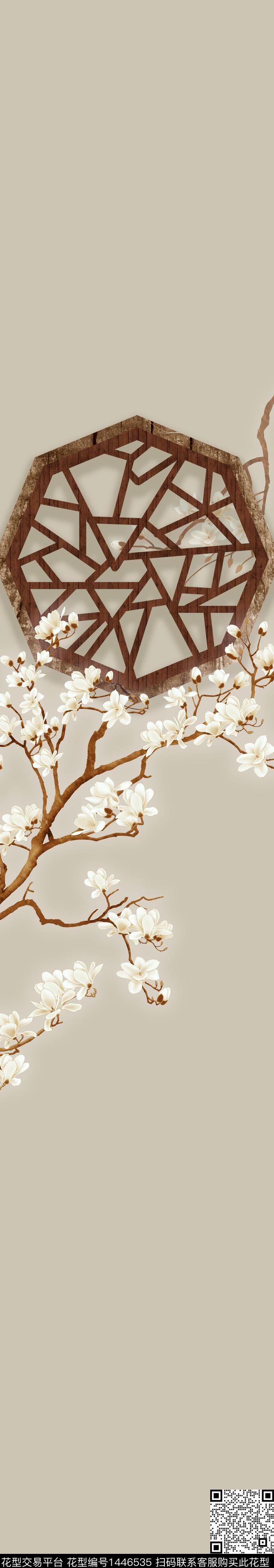 花卉长巾定位花数码印花花型下载（图片编号: 1446535） - 瓦栏（Walan）