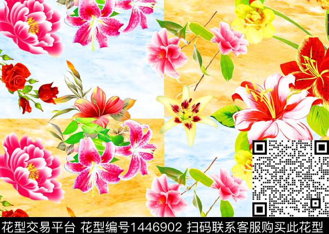 2222.jpg - 1446902 - 几何花卉 天空 格子 - 传统印花花型 － 床品花型设计 － 瓦栏