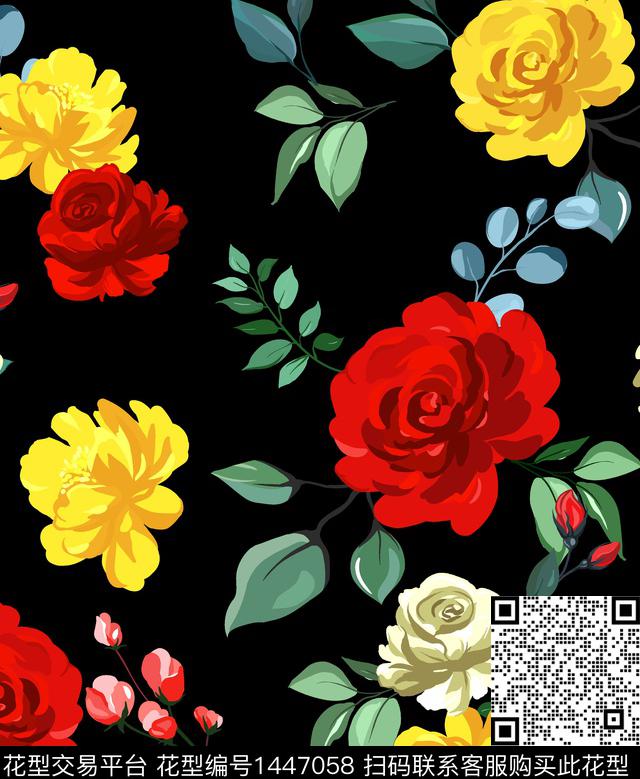 花15.jpg - 1447058 - 红花 绿植树叶 花卉 - 数码印花花型 － 女装花型设计 － 瓦栏