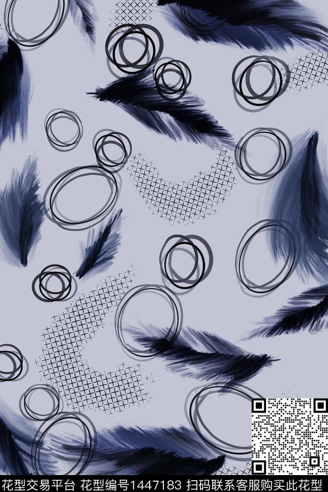 几何羽毛香云纱数码印花花型下载（图片编号: 1447183） - 瓦栏（Walan）
