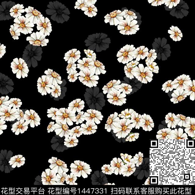 花卉小碎花黑底花卉数码印花花型下载（图片编号: 1447331） - 瓦栏（Walan）