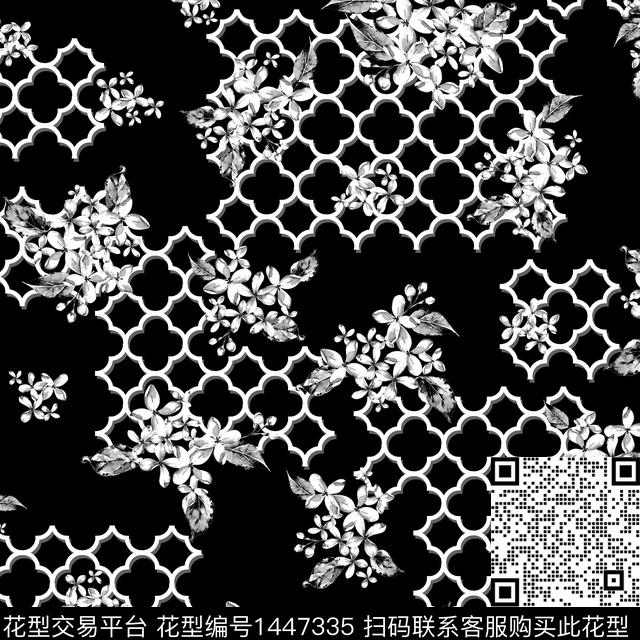 花卉小碎花黑底花卉数码印花花型下载（图片编号: 1447335） - 瓦栏（Walan）