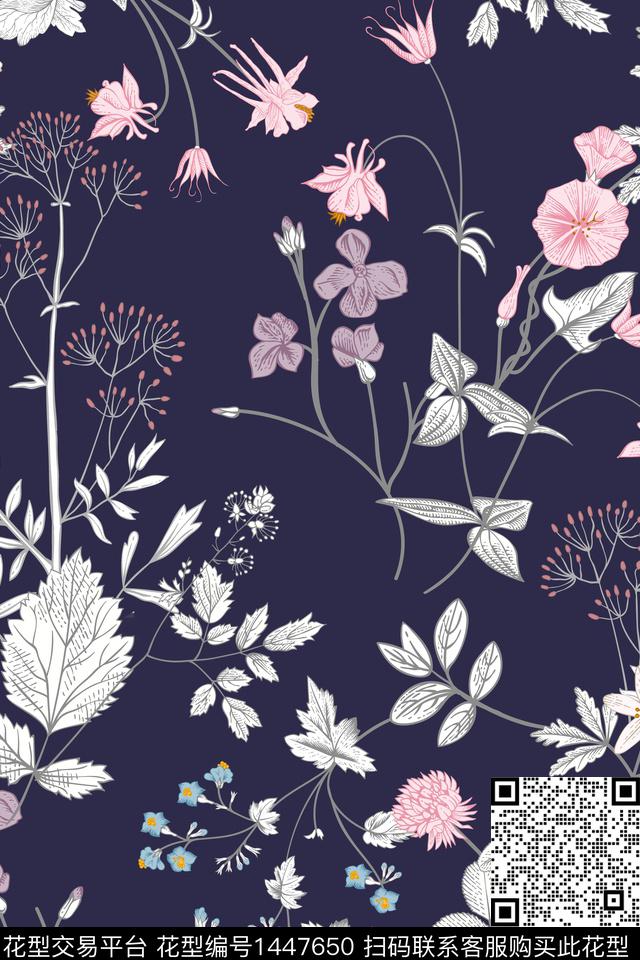 2021-08-25.jpg - 1447650 - 墙纸 花卉 深色底花型 - 传统印花花型 － 女装花型设计 － 瓦栏