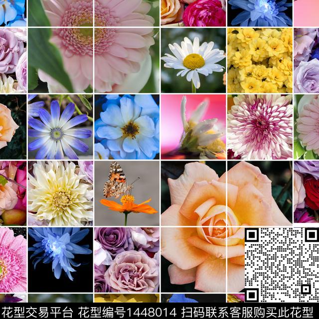 格子花卉拼接花卉数码印花花型下载（图片编号: 1448014） - 瓦栏（Walan）