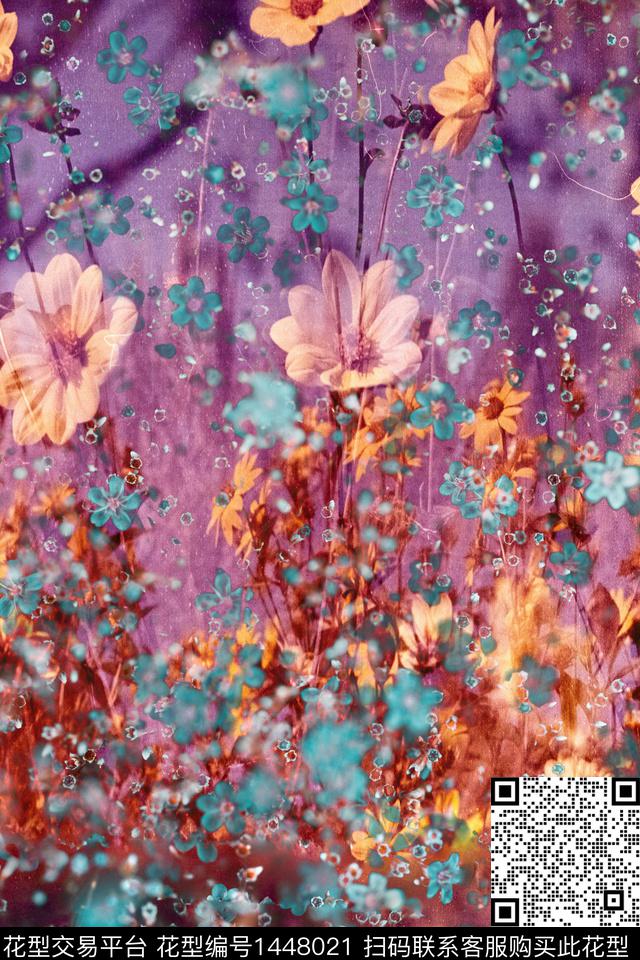 朦胧花卉紫色朦胧底小碎花数码印花花型下载（图片编号: 1448021） - 瓦栏（Walan）