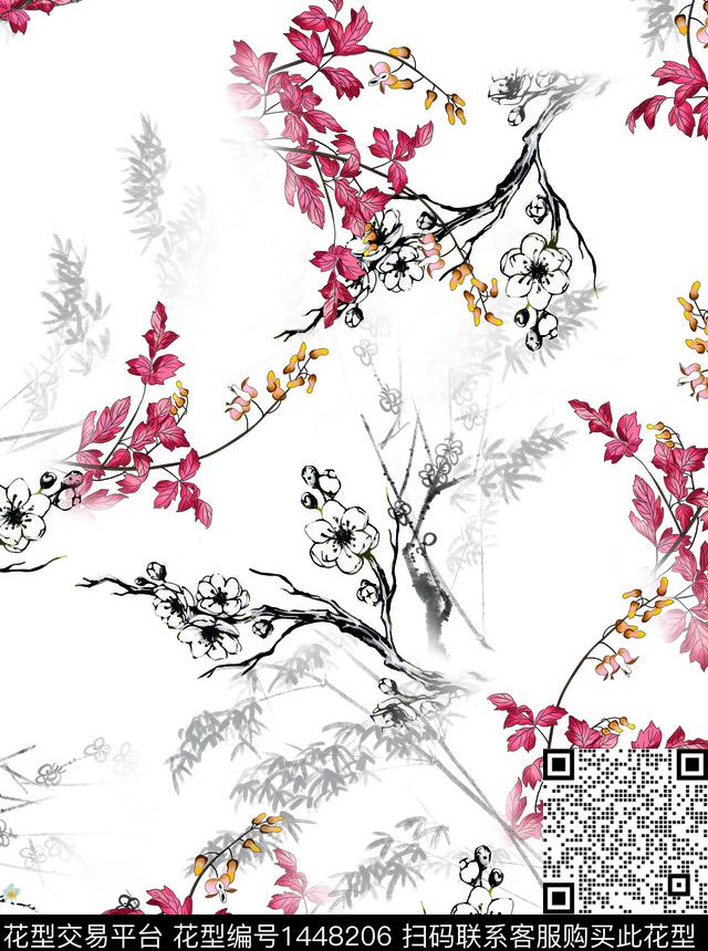白底红叶.jpg - 1448206 - 连衣裙 女装 中国分 - 传统印花花型 － 女装花型设计 － 瓦栏