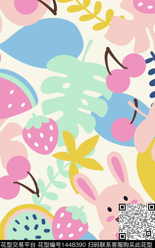 可爱小兔爱水果_画板 1.jpg - 1448390 - 日韩 花卉 大牌风 - 传统印花花型 － 童装花型设计 － 瓦栏