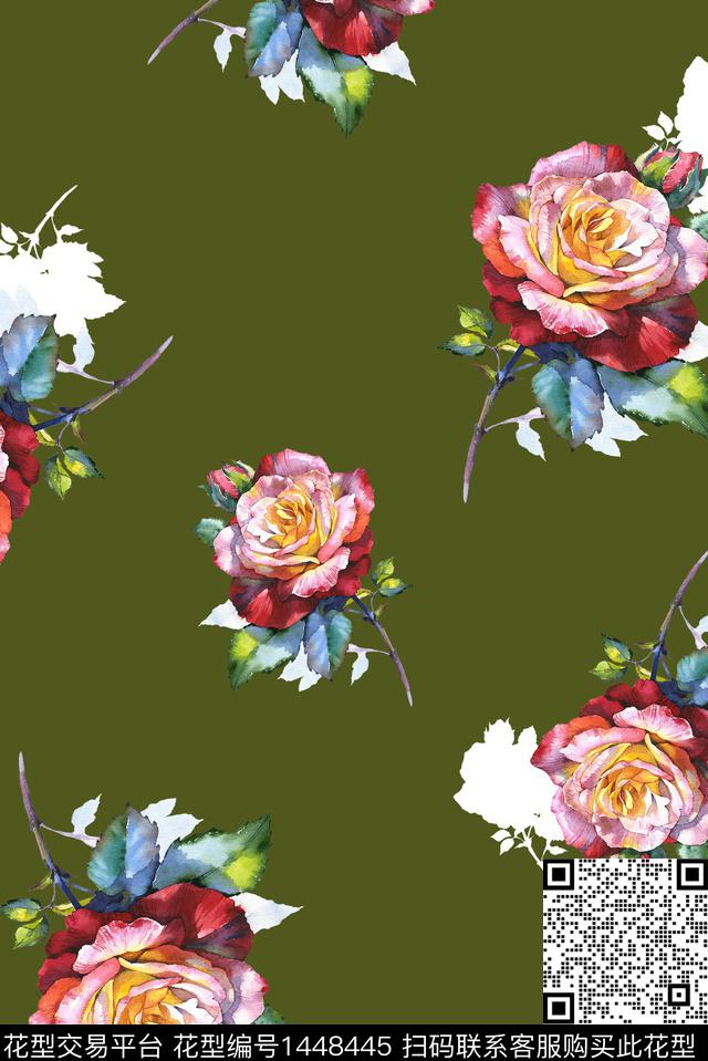 几何绿植树叶花卉数码印花花型下载（图片编号: 1448445） - 瓦栏（Walan）