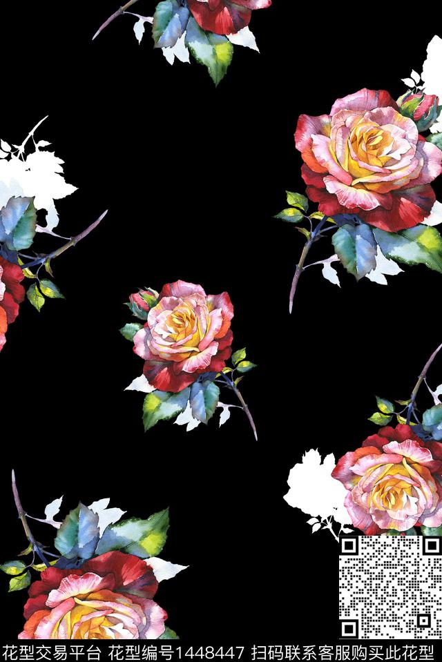 几何绿植树叶花卉数码印花花型下载（图片编号: 1448447） - 瓦栏（Walan）
