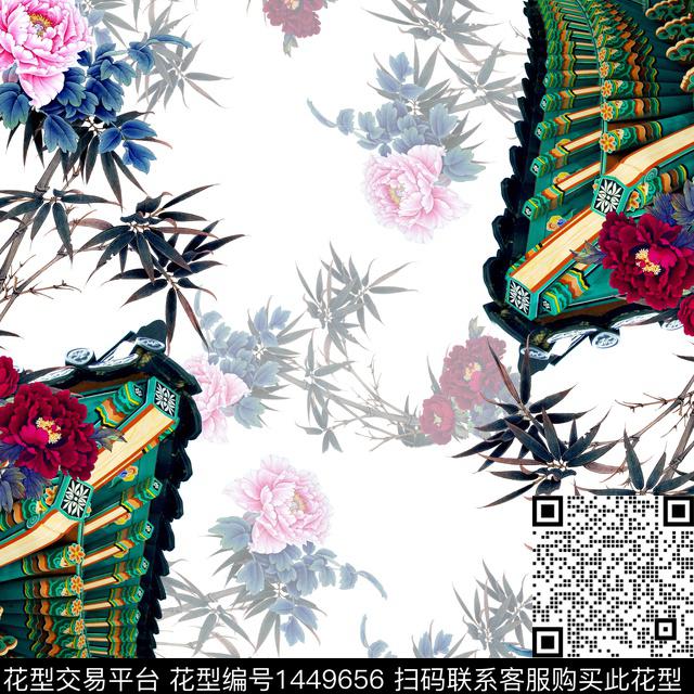 Y21f0011.jpg - 1449656 - 牡丹 围巾 中国 - 数码印花花型 － 方巾花型设计 － 瓦栏