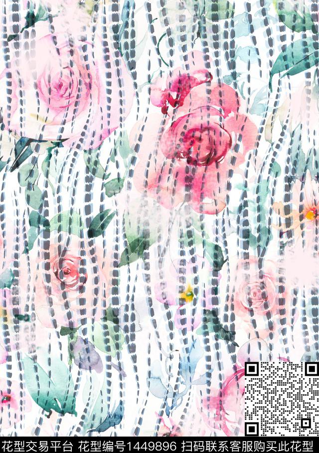 普通花卉--沾染手绘花纹--红色3-2.jpg - 1449896 - 几何 扎染花型 花卉 - 数码印花花型 － 女装花型设计 － 瓦栏
