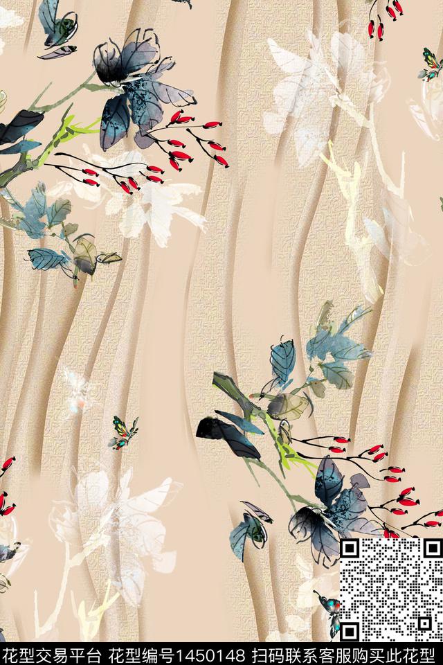 线条女装花卉数码印花花型下载（图片编号: 1450148） - 瓦栏（Walan）