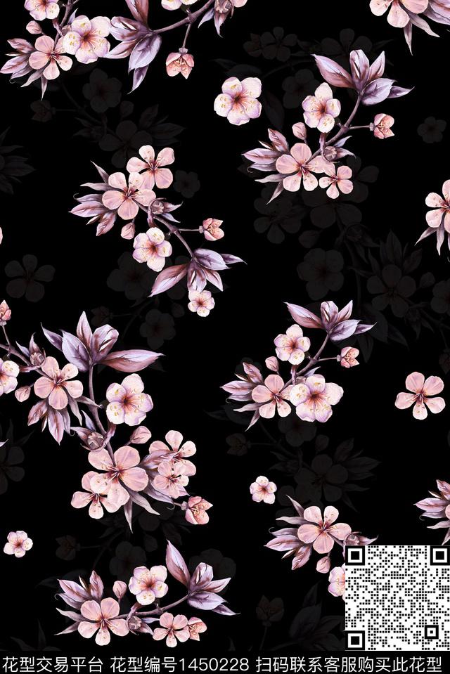 绿植树叶花卉大牌风数码印花花型下载（图片编号: 1450228） - 瓦栏（Walan）