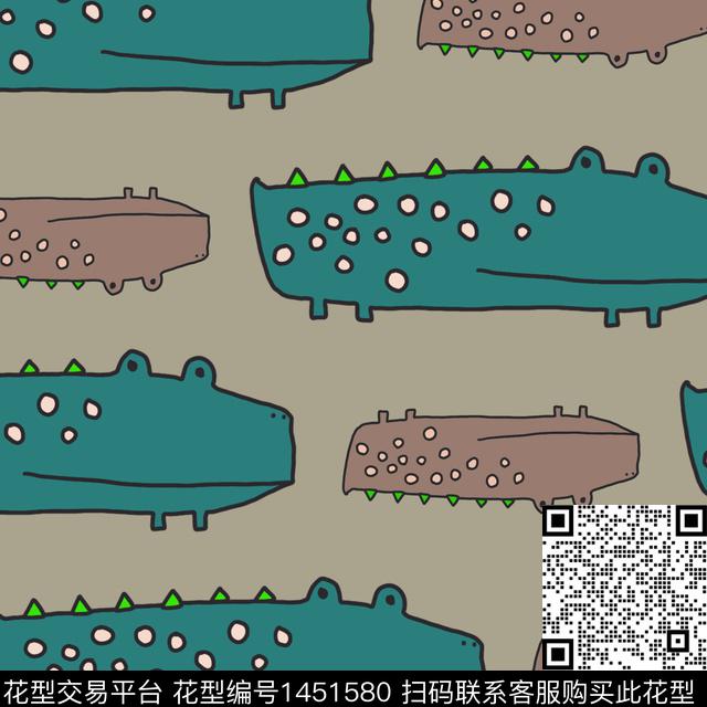 小鳄鱼.jpg - 1451580 - 童装 数码花型 鳄鱼 - 数码印花花型 － 童装花型设计 － 瓦栏