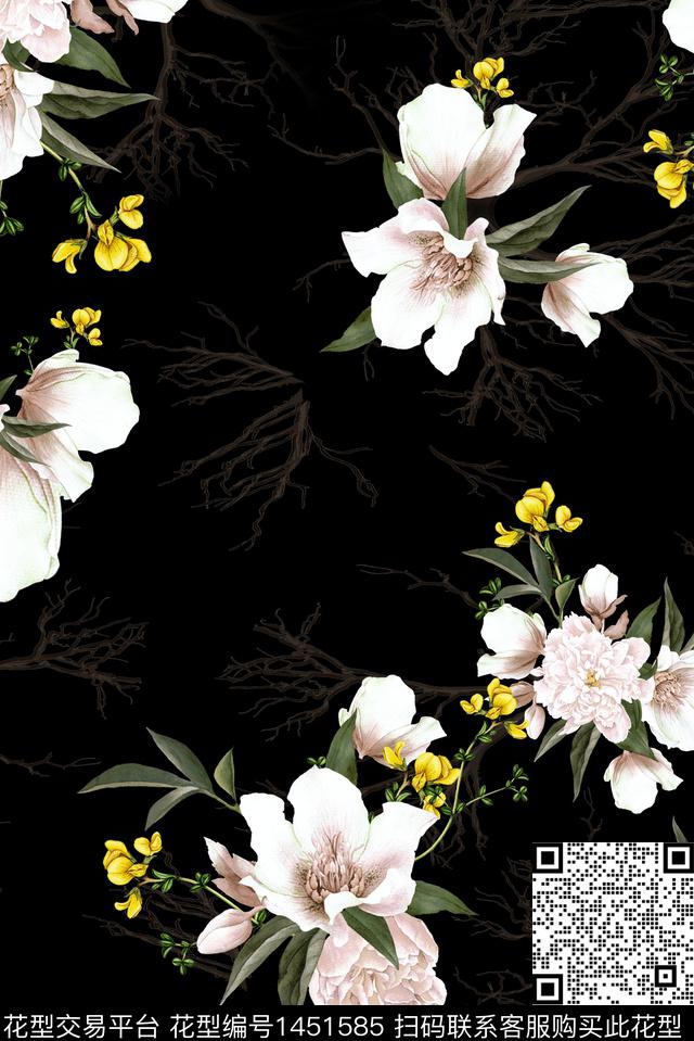 花卉大牌风年轻女性数码印花花型下载（图片编号: 1451585） - 瓦栏（Walan）