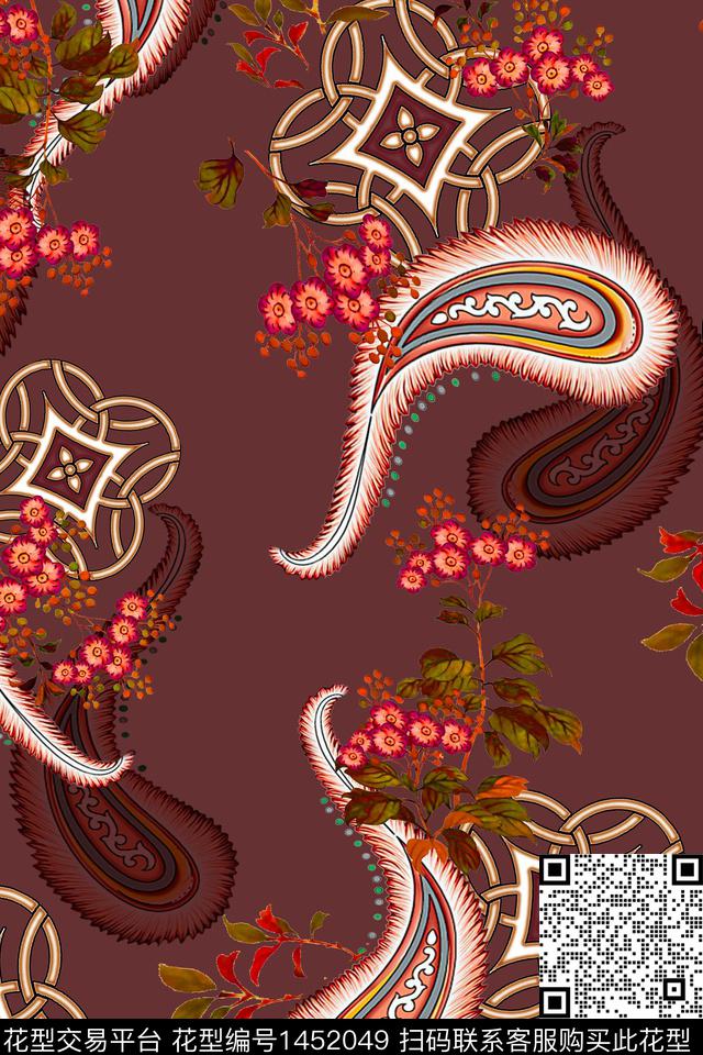 QYH173.jpg - 1452049 - 民族风 花卉 香云纱 - 数码印花花型 － 女装花型设计 － 瓦栏
