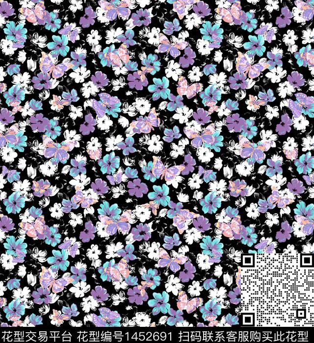 动物头水彩花卉小碎花数码印花花型下载（图片编号: 1452691） - 瓦栏（Walan）