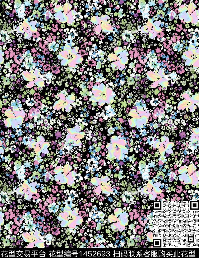 抽象水彩碎花.jpg - 1452693 - 渐变 水彩花卉 小碎花 - 数码印花花型 － 女装花型设计 － 瓦栏