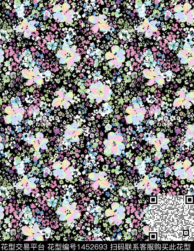 渐变水彩花卉小碎花数码印花花型下载（图片编号: 1452693） - 瓦栏（Walan）