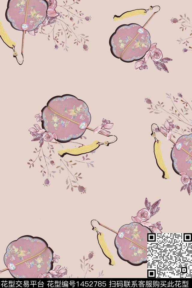 扇子旗袍小清新数码印花花型下载（图片编号: 1452785） - 瓦栏（Walan）