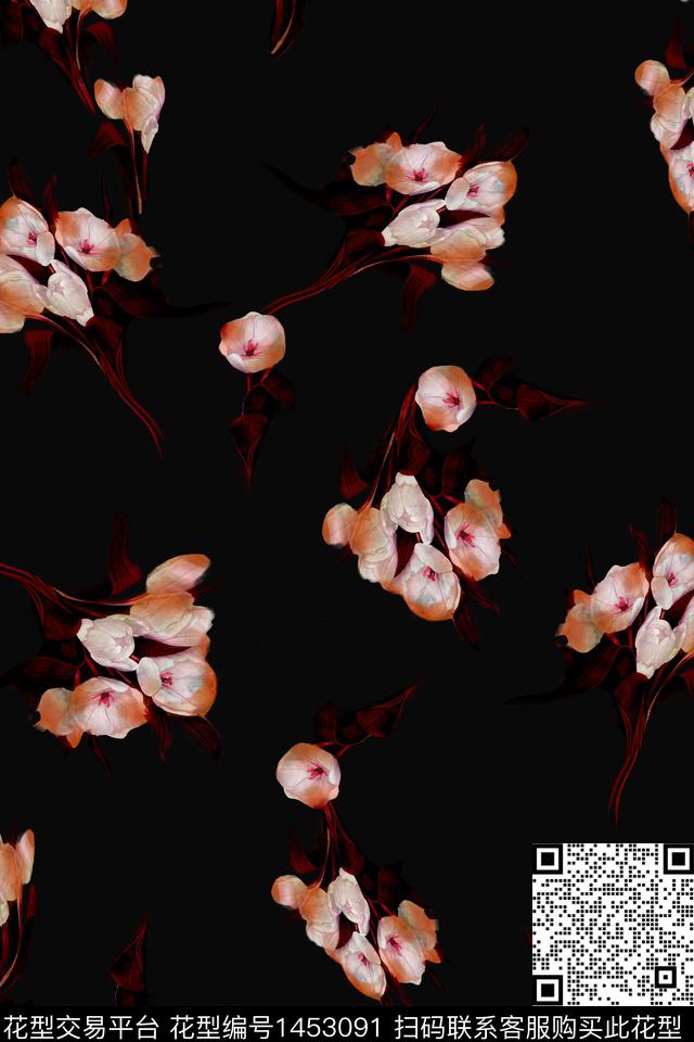 花卉香云纱抽象数码印花花型下载（图片编号: 1453091） - 瓦栏（Walan）