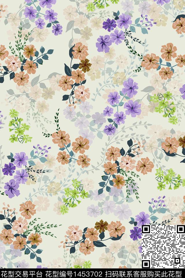 花卉大牌风小碎花数码印花花型下载（图片编号: 1453702） - 瓦栏（Walan）