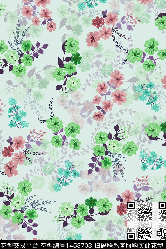 花卉大牌风小碎花数码印花花型下载（图片编号: 1453703） - 瓦栏（Walan）