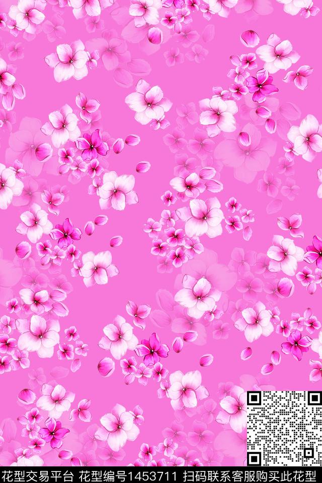 花卉大牌风桃花数码印花花型下载（图片编号: 1453711） - 瓦栏（Walan）