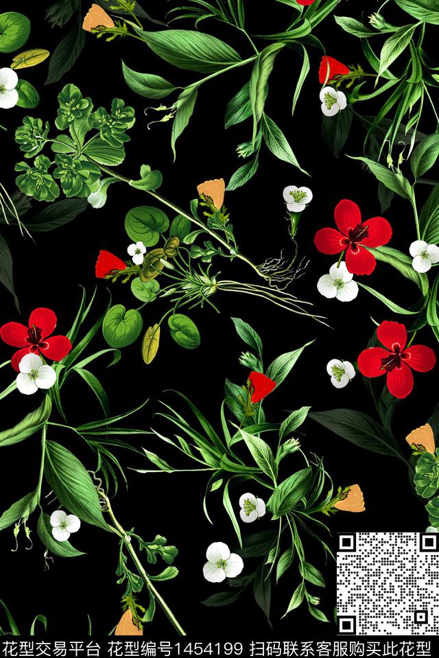 绿植树叶花卉大牌风数码印花花型下载（图片编号: 1454199） - 瓦栏（Walan）