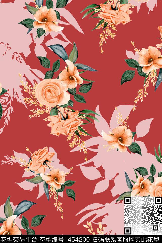 绿植树叶花卉大牌风数码印花花型下载（图片编号: 1454200） - 瓦栏（Walan）