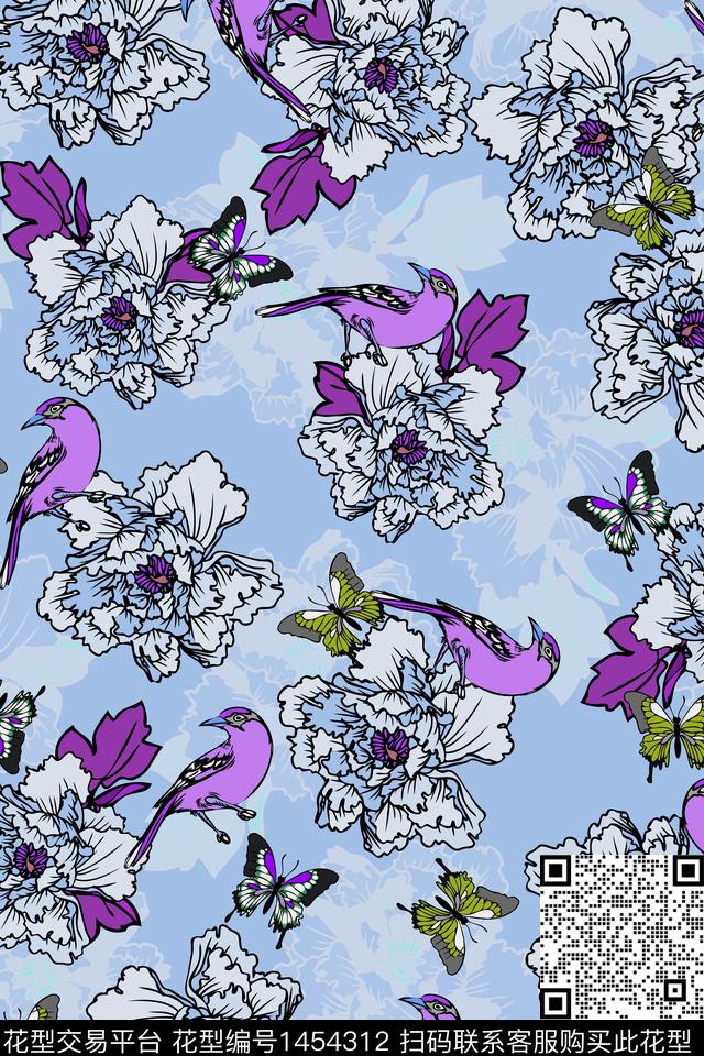 花卉20058-2.jpg - 1454312 - 鸟 花卉 大牌风 - 数码印花花型 － 女装花型设计 － 瓦栏