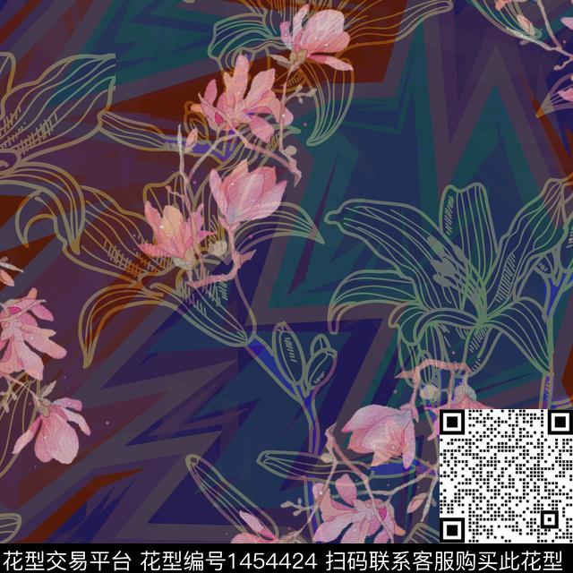 BSMYSJ0589.jpg - 1454424 - 绿植树叶 数码花型 花卉 - 数码印花花型 － 女装花型设计 － 瓦栏