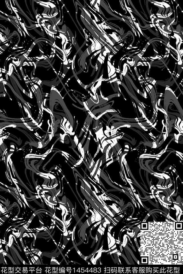 xz2445.jpg - 1454483 - 抽象 真丝 黑白花型 - 数码印花花型 － 女装花型设计 － 瓦栏