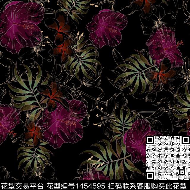 BSMYSJ0592.jpg - 1454595 - 绿植树叶 数码花型 花卉 - 数码印花花型 － 女装花型设计 － 瓦栏