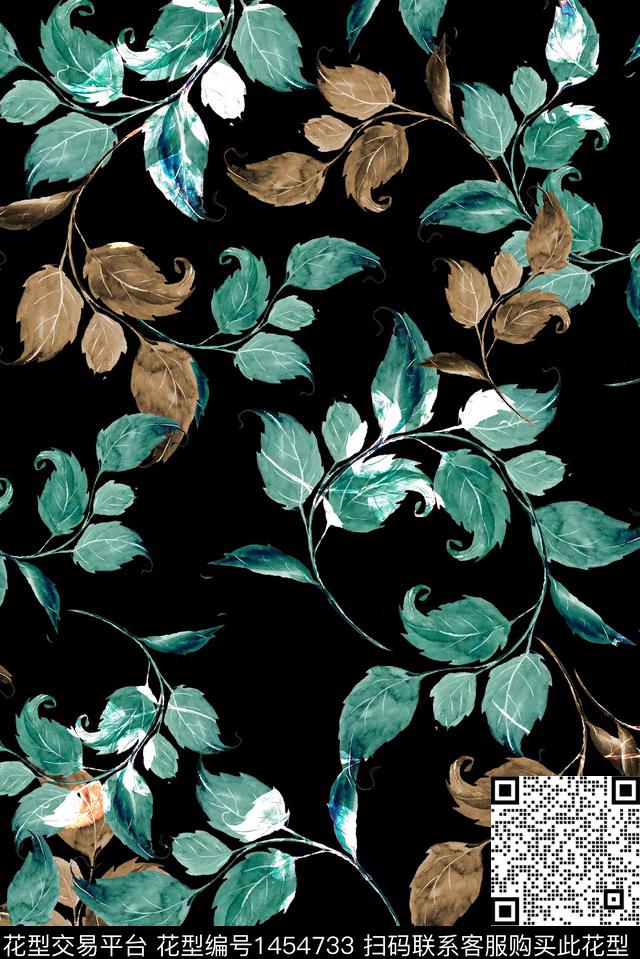 绿植树叶花卉大牌风数码印花花型下载（图片编号: 1454733） - 瓦栏（Walan）