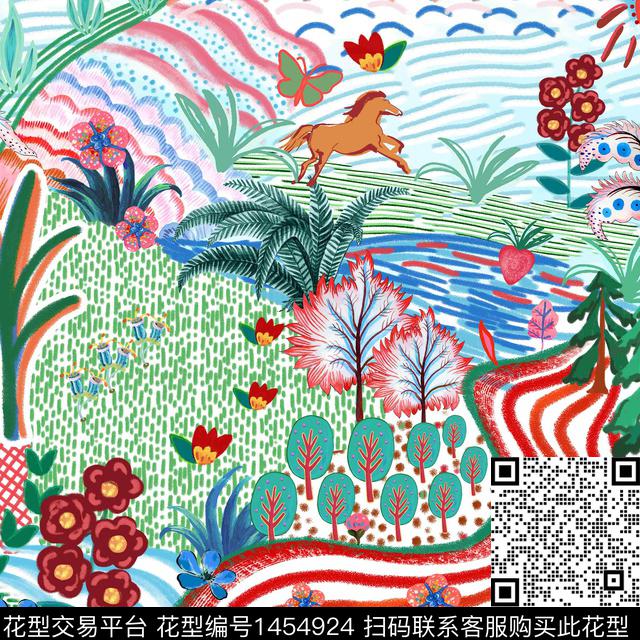 方巾69-2.jpg - 1454924 - 动物花卉 插画 数码花型 - 数码印花花型 － 方巾花型设计 － 瓦栏