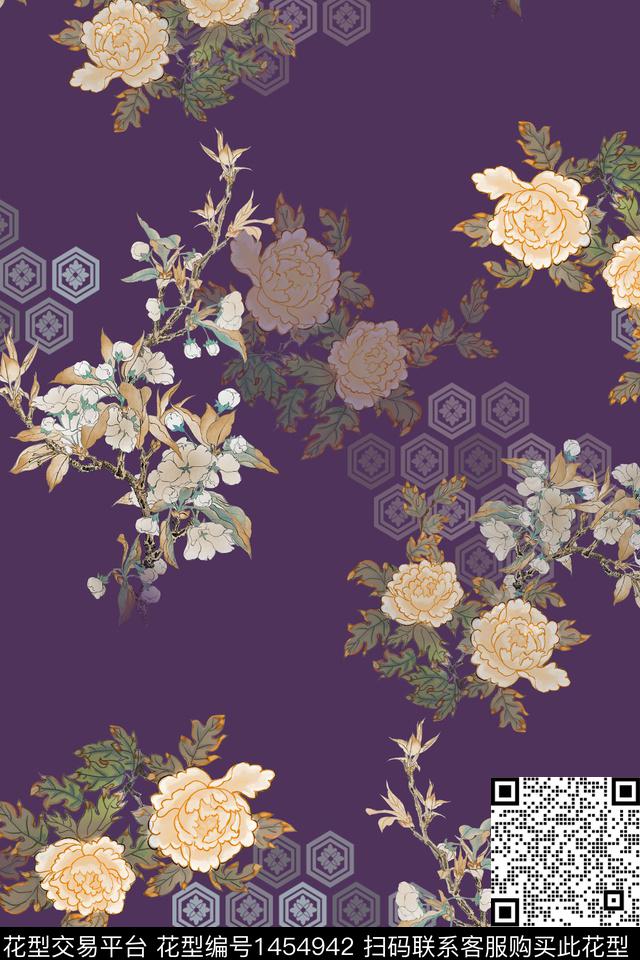 中国风真丝香云纱数码印花花型下载（图片编号: 1454942） - 瓦栏（Walan）