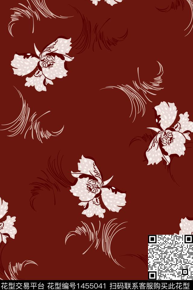 QYH301.jpg - 1455041 - 线条 抽象花卉 花卉 - 传统印花花型 － 女装花型设计 － 瓦栏