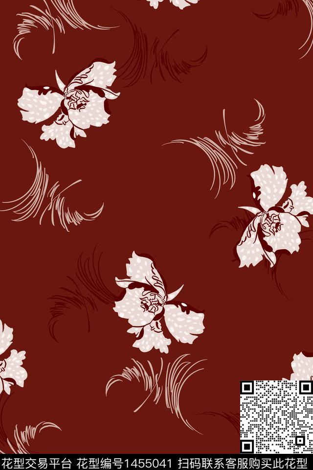 线条抽象花卉花卉传统印花花型下载（图片编号: 1455041） - 瓦栏（Walan）