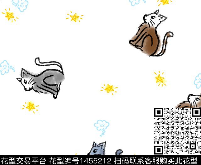 WL-000013卡通猫咪印花.jpg - 1455212 - 星星 可爱 手绘 - 数码印花花型 － 童装花型设计 － 瓦栏