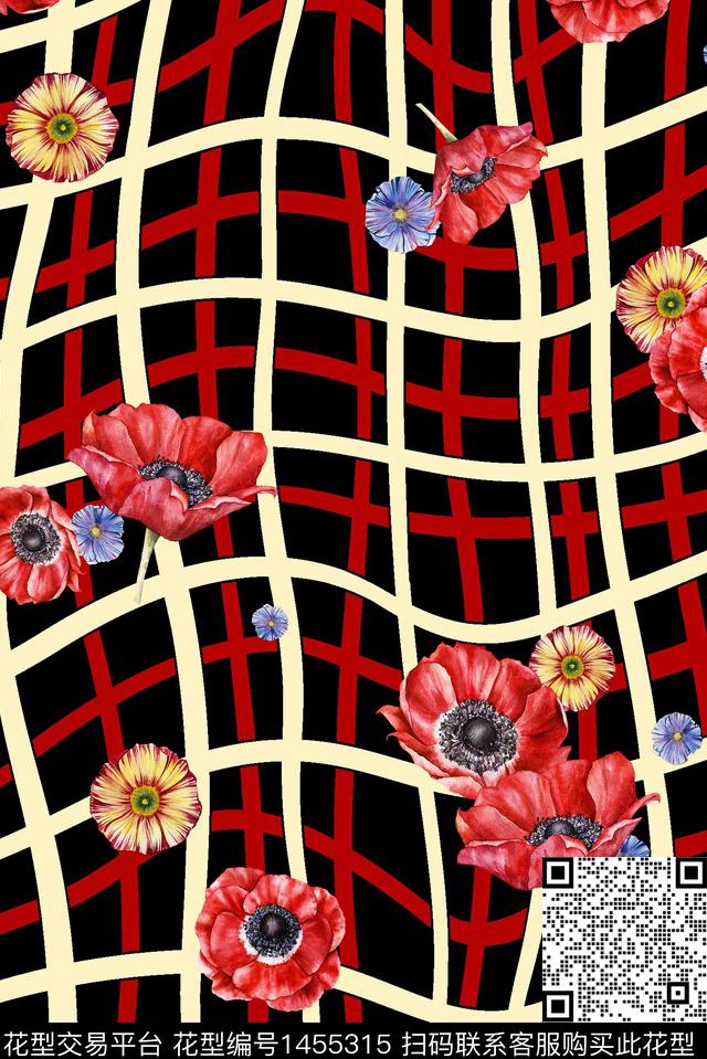 绿植树叶格子花卉数码印花花型下载（图片编号: 1455315） - 瓦栏（Walan）