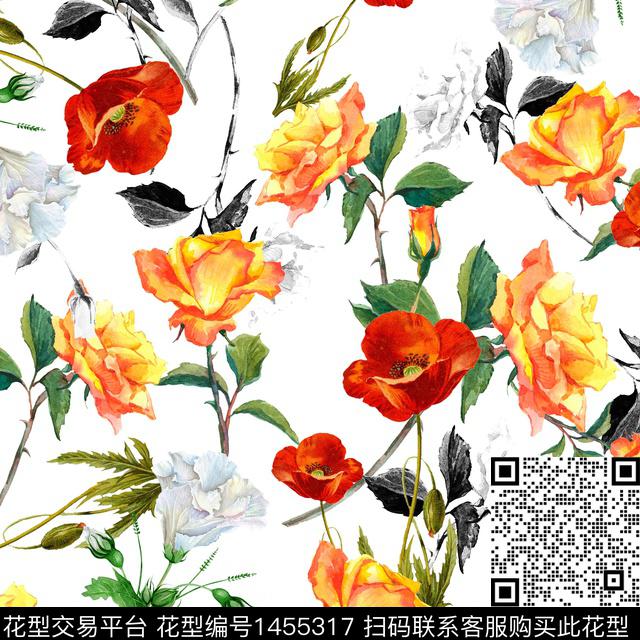 绿植树叶花卉年轻女性数码印花花型下载（图片编号: 1455317） - 瓦栏（Walan）
