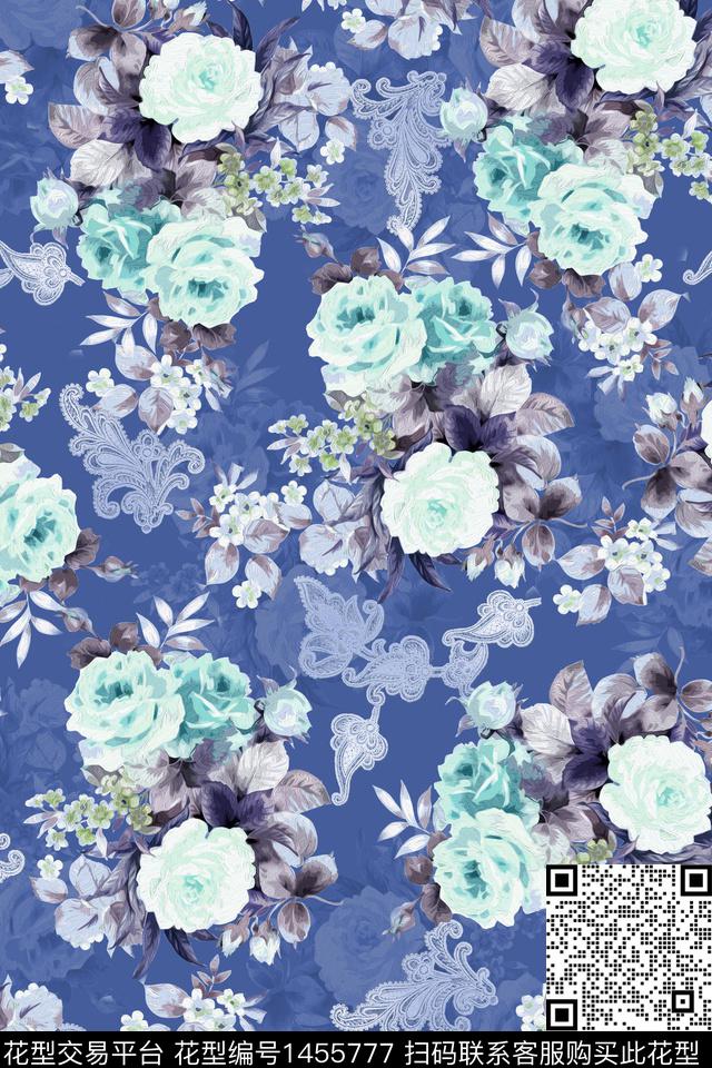 复古花卉大牌风数码印花花型下载（图片编号: 1455777） - 瓦栏（Walan）