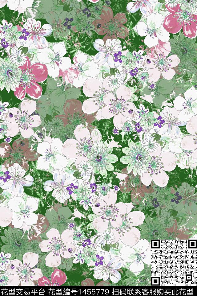 复古花卉春夏花型数码印花花型下载（图片编号: 1455779） - 瓦栏（Walan）